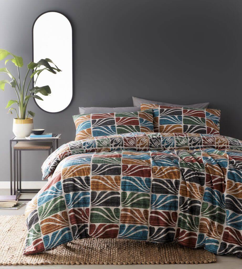 Spice and Teal geometric reversible duvet cover set