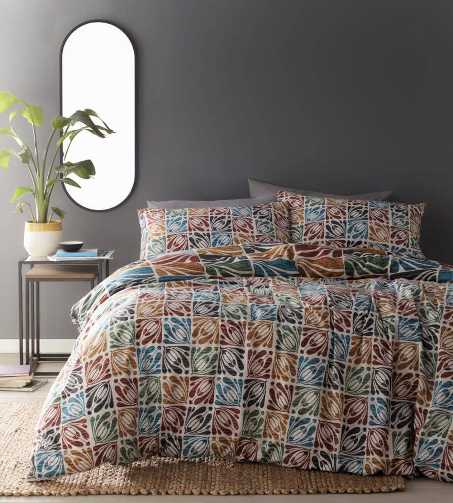 Spice and Teal geometric reversible duvet cover set